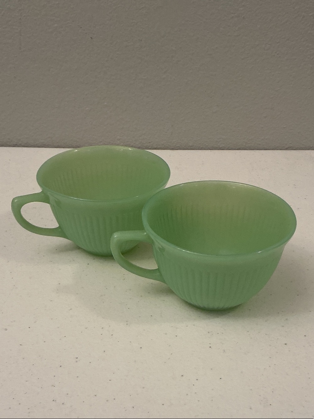 Fire King Jadeite Green Ribbed Milk Glass Cups - Set of 2